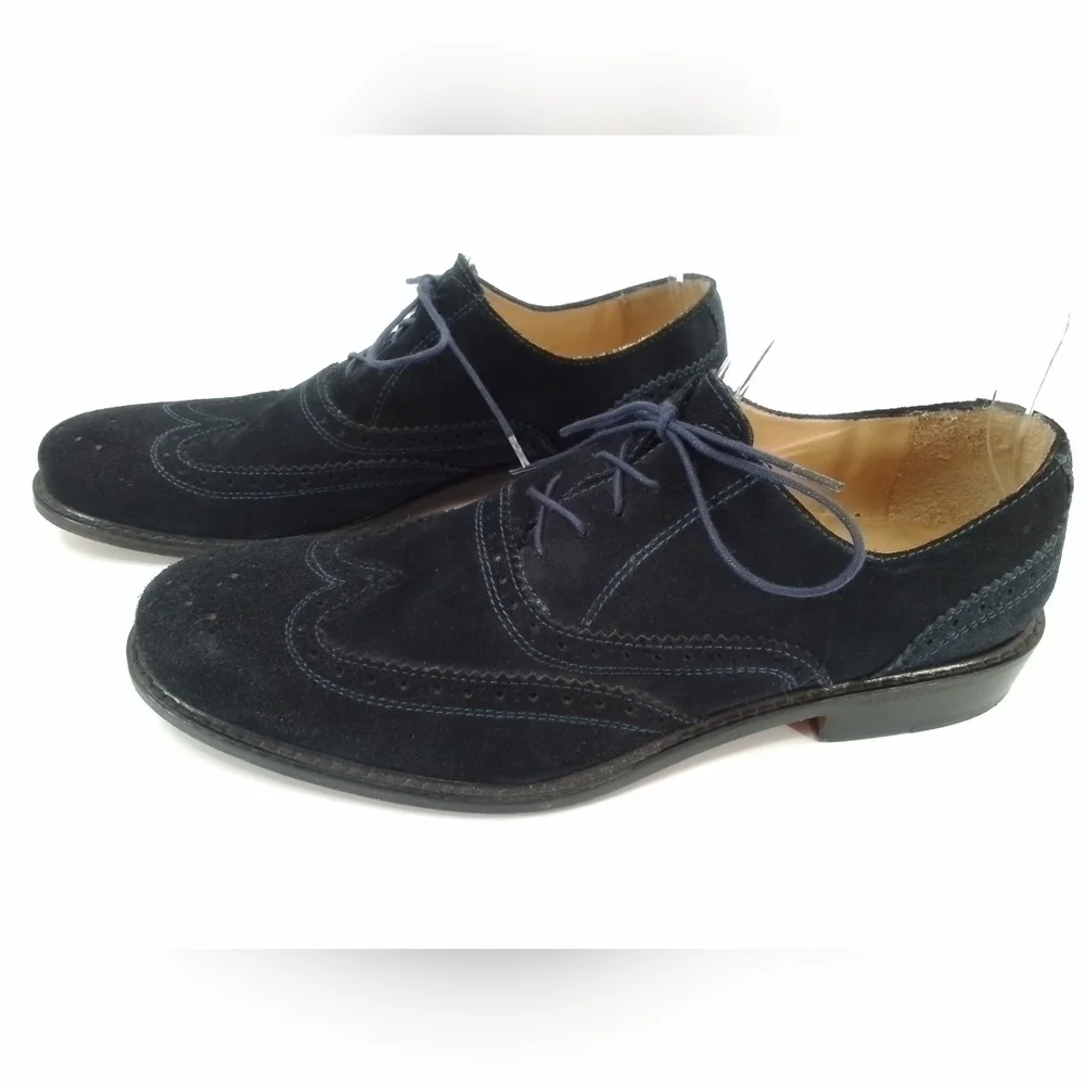 PAUL Fredrick NAVY BLUE Suede Leather Dress Shoes Mens Sz 10 Oxford Wingtips